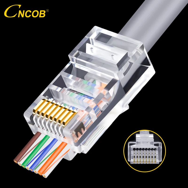 CNCOB Cat5e plug perforated network cable rj45 connector network connector through hole 8P 8-core 100pcs