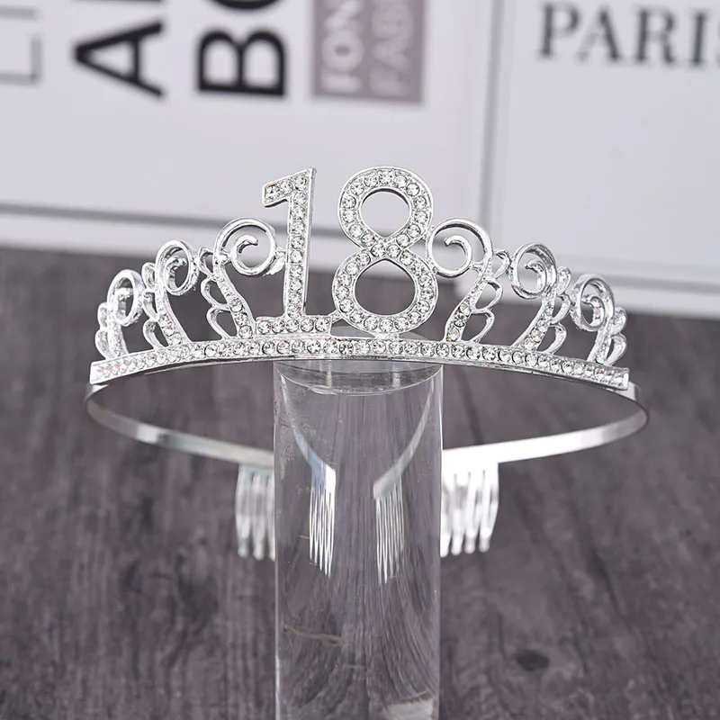 10 /18 / 20 /21 /30 / 40 Years Old Birthday Tiara Hairbands Accessories Girls Rhinestone Party Crown Tiara Hair Jewelry For Lady