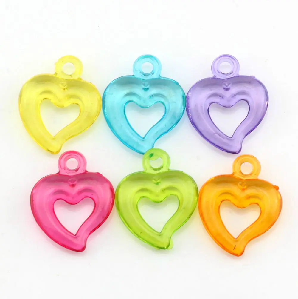 30Pcs Mix Color Acrylic Transparent Hollow Heart Charm Pendant  For Jewelry Making, Earrings Necklace 15x19MM A3333