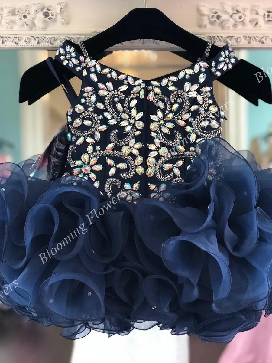 Vestido de desfile de Cupcake para niña pequeña, traje de fiesta Formal con cremallera corta, color azul marino, 2019