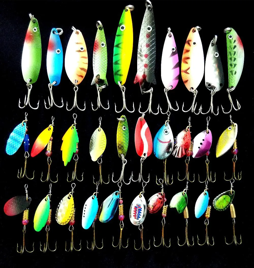 30pcs/lot  Free shipping Fishing Lure spinner bait Metal lures pesca tackle jerk bait artificial spoon lures spinnerbait