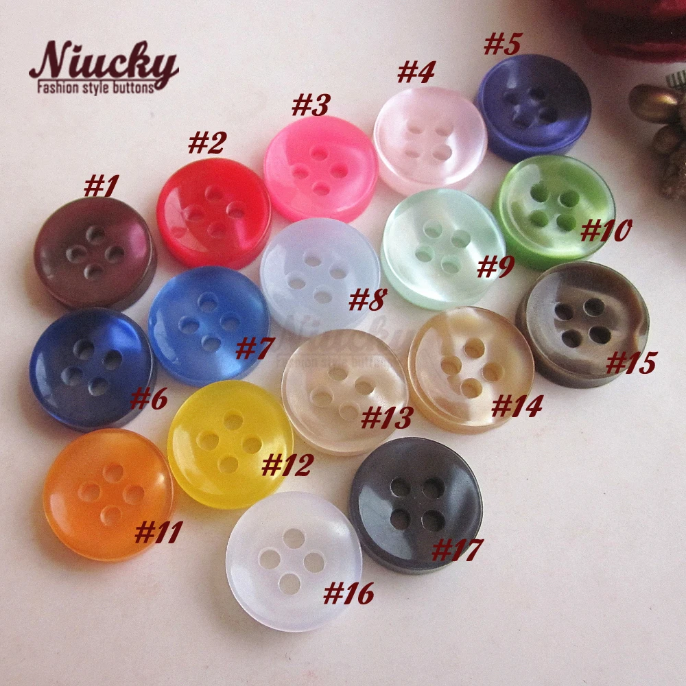 Niucky 11mm 17 Colors 4 Holes Thicken Bowl Colorful Pearlescent Shirt Buttons For Clothing Basic Resin Sewing Supplies R0201-019