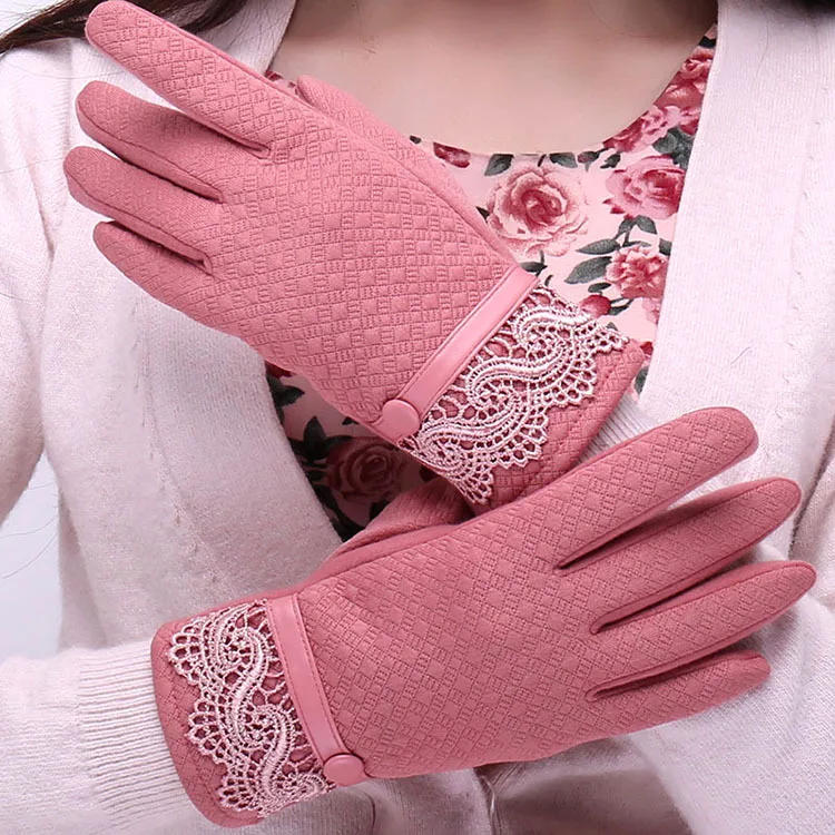 Girls Touch Screen Gloves Ladies Warm Fashion Mittens Women's Velvelt Straps Buckle Luva Students Driving Cycling Gloves  B-9200