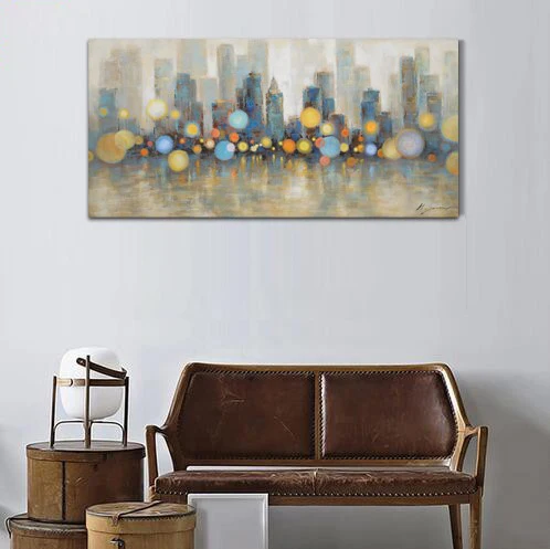 

Ночной вид New York City Skyline Современная картина маслом на холсте Ручная роспись декоративные Плакаты для Гостиная