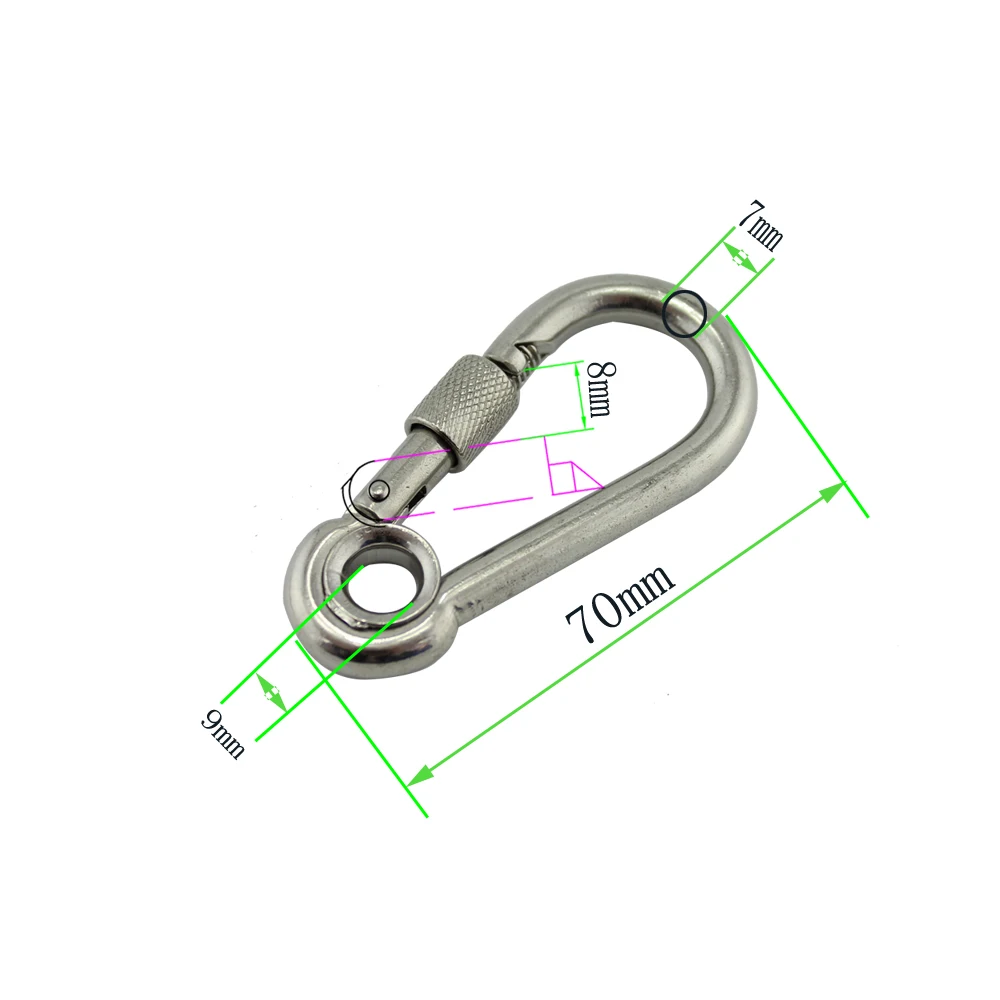 Stainless Nut Bolted Eyelet Snap Hook Carabiner SUS304 7*70mm DIN5299C Spring Snap Hooks with Safety Nut 20pcs