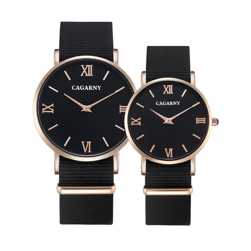 Reloj Cagarny de moda para Mujer, relojes de cuarzo de oro rosa para hombre, relojes de pulsera informales para amantes, correa de nailon Unisex, reloj para Mujer