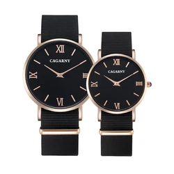 Cagarny Fashion Watch Women Rose Gold Men's Quartz Watches Men Casual Wristwatches For Lovers Unisex Nylon Strap Reloje Mujer