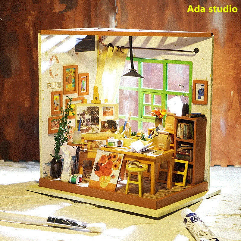 ขายร้อน DIY Hut House Creative ชุดของเล่น Casey เรือนกระจกหนังสือ Sam Ada สตูดิโอ Lisa Tailor Shop Micro ภูมิทัศน์