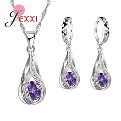 Set di gioielli in cristallo con goccia d'acqua di nuovo stile di lusso Collane con orecchini ad ago in argento 925 multicolori per le donne Regali squisiti