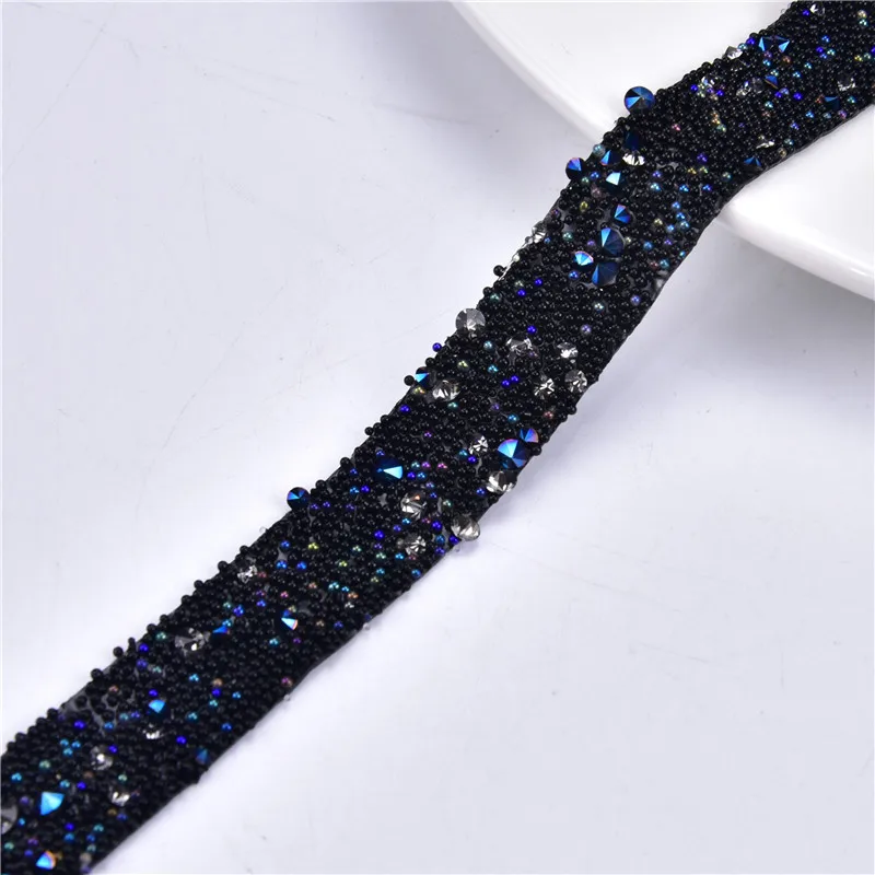 Presa di fabbrica nastro di perline di caviale nastro 1.5Cm di larghezza blu Strass Trim Banding Strass catena Applique da sposa abito fai da te 2