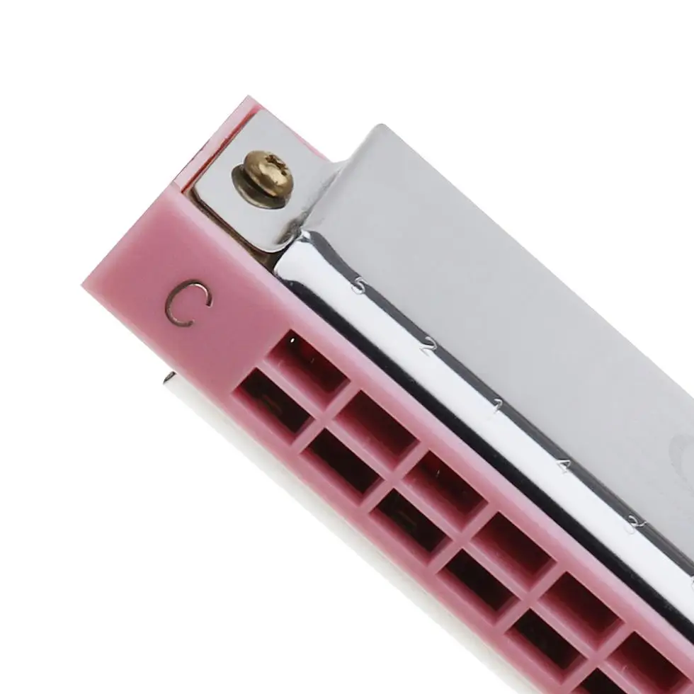 24 Holes Durable Stainless Steel Pink Tremolo Harmonica Harp Mouth Organ Musical Instruments for Musical Beginner