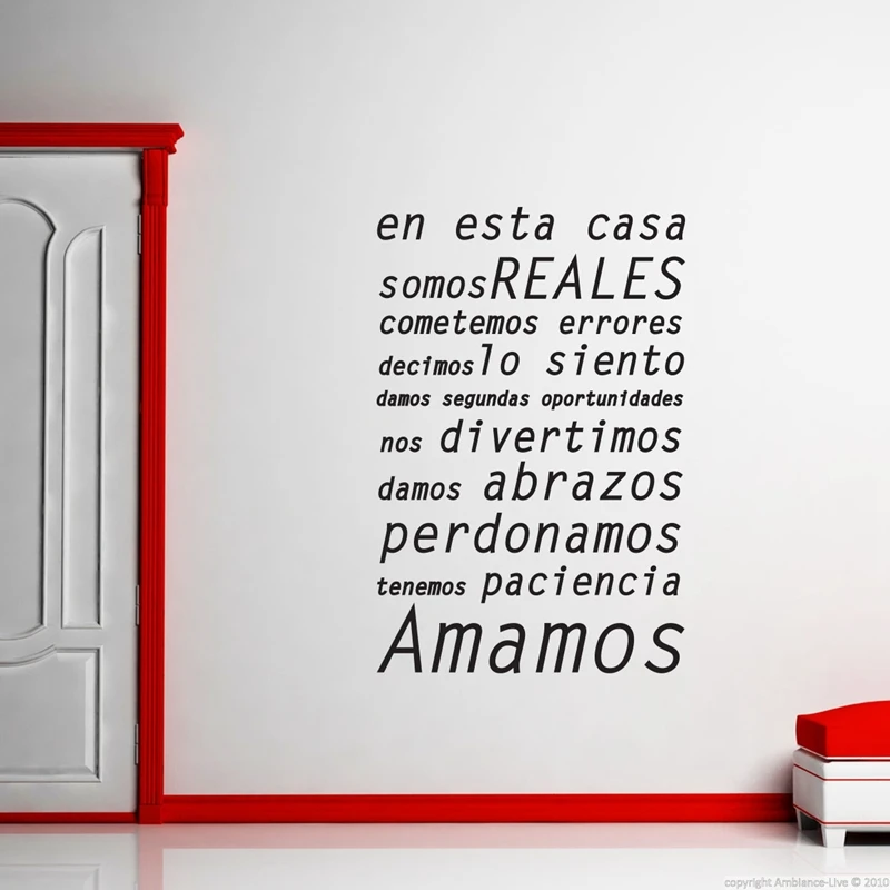 Pegatina de vinilo para pared con regla española en esta casa, Mural decorativo para el hogar y la sala de estar, calcomanías de pared con cita familiar de España