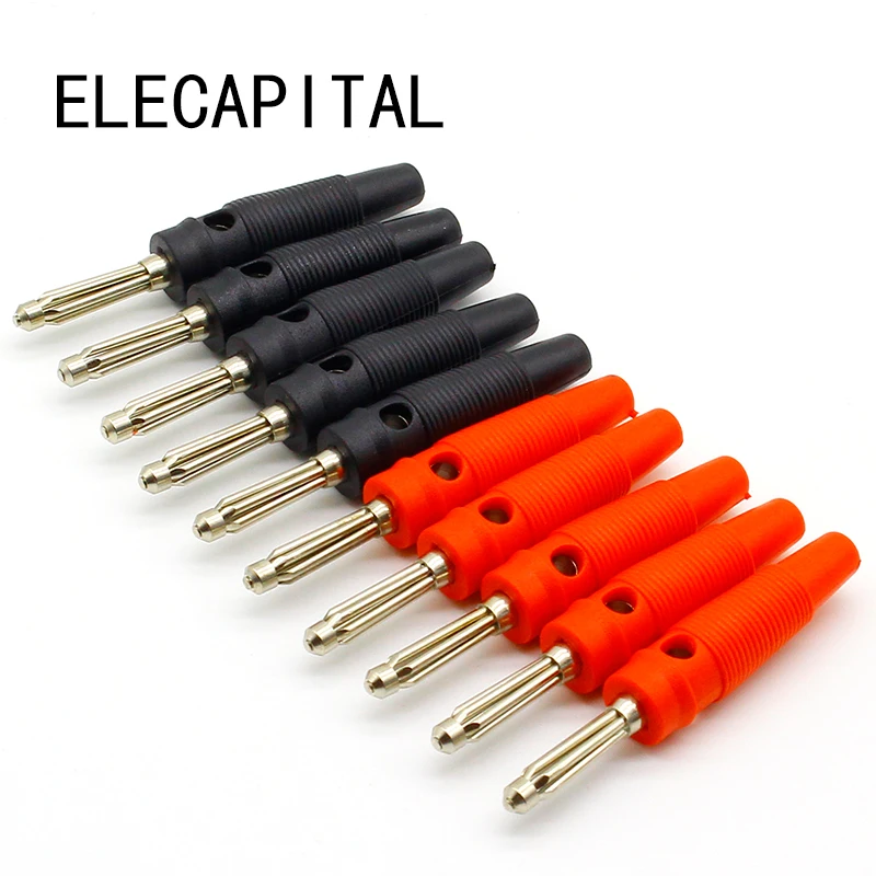 

5Pair/10Pcs Red and Black 4mm Solderless Side Stackable Banana Plug Connector Copper