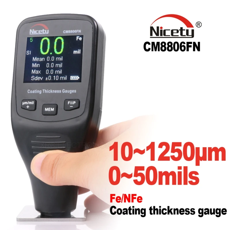 Nicety CM8806FN Digital Car Auto Coating Thickness Gauge 50mil 1250um Fe/NFe Paint Varnish Film Body Detailing Thickness Meter