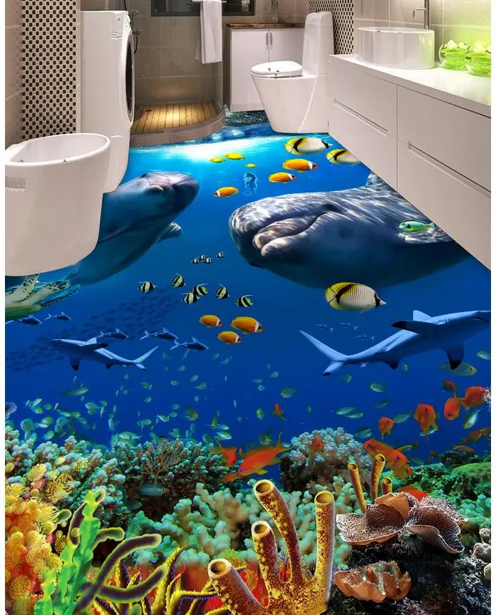 

Photo wallpaper mural floor seaworld 3d flooring pvc Custom Photo self-adhesive 3D floor Home Decoration