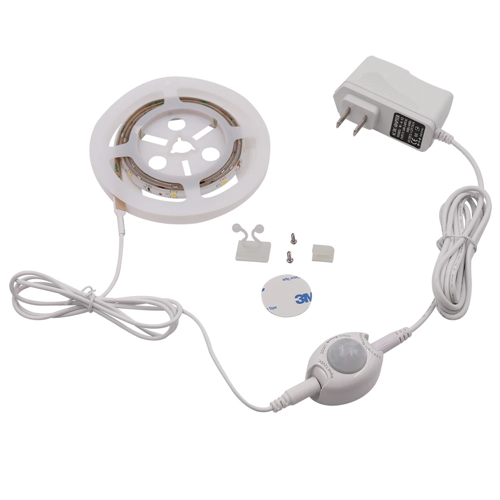 Motion Activated Sensor Bed Light Warm white 1.2M LED Strip Sensor Night Light 12V Cabinet Light  with Automatic Shut Off Timer