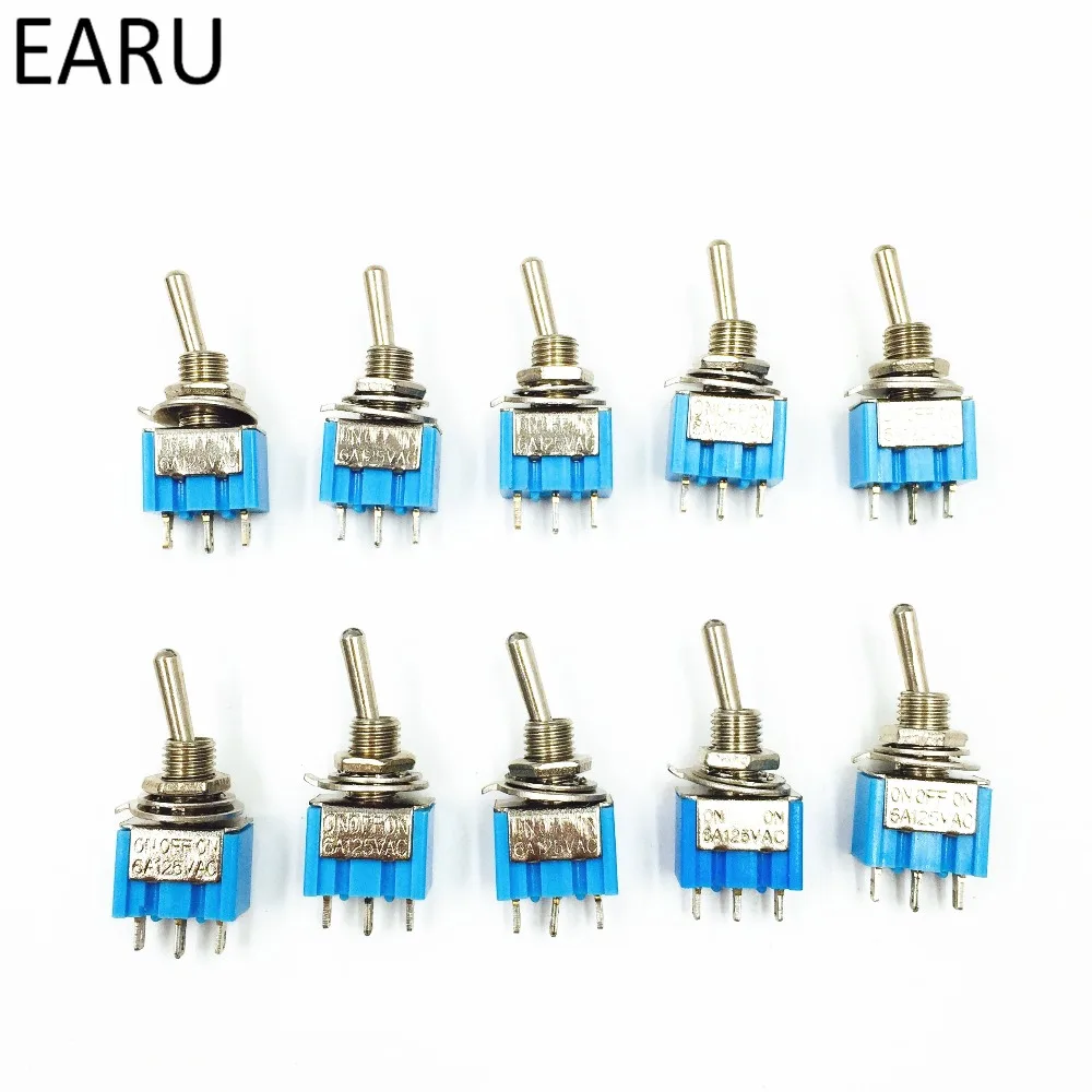 10Pcs DIY Toggle Switch ON-OFF-ON / ON-OFF 3Pin 3 Position Latching MTS-103 MTS-102 AC 125V/6A 250V/3A Power Button Switch Car