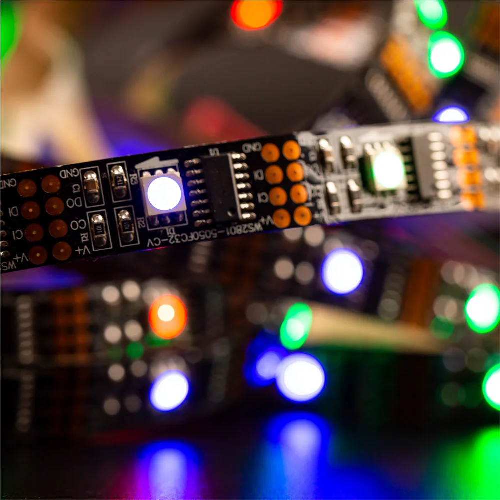 WS2801 listwy RGB Led 32 piksele/diody/m szybkie dane i zegar 1m 2m 3m 4m 5m indywidualne adresowalne czarny/biały PCB IP30/67 DC5V