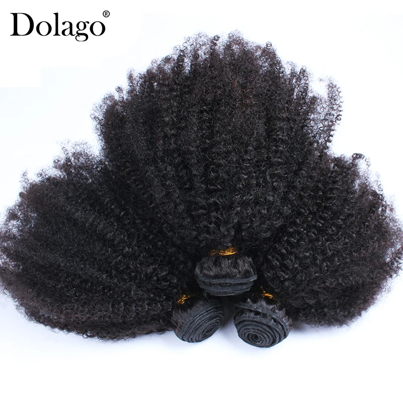 Mongolian Virgin Afro Kinky Curly Weave Human Hair Bundles With Lace Frontal Closure Dolago Products