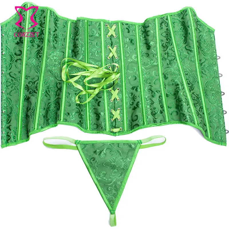 Green Brocade Overbust Corselet Sexy XXL Corset Tight Lacing Korsett For Women Corpete E Corseletes Espartilhos Gothic Clothing