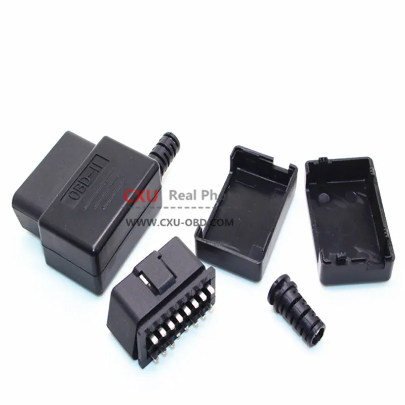 OBD2 Male Connector 16pin 90 Degree Right Angle J1962m Plug with Enclosure without Screw 