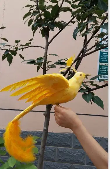 beautiful Phoenix bird model foam&furs simulaiton yellow long tail bird doll gift about 50cm 1794