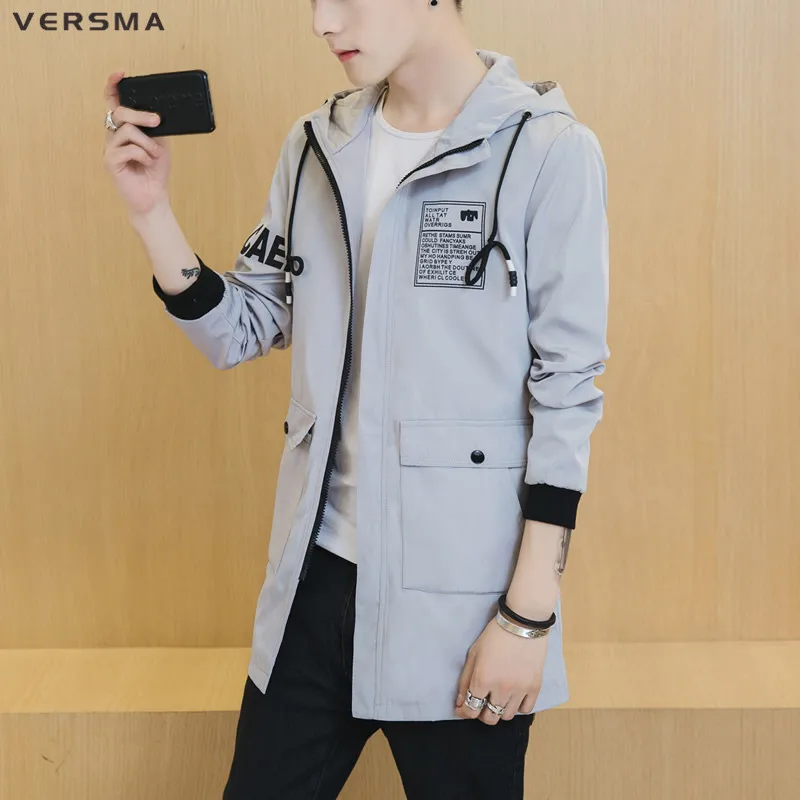 VERSMA 2017 Waterproof Hooded Long Trench Coat Men Jacket Overcoat Autumn Men's Long Trench Coats Jackets Detective Windbreaker