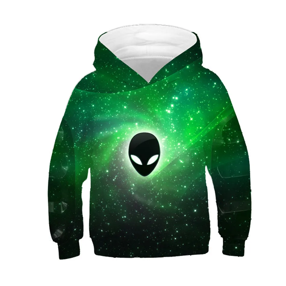 2020 Children Green Space Galaxy Design Hoodies Boys/Girl Funny Alien Ufo Printed 3D Sweatshirts Kids Hooded Clothes With Pocket