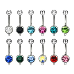 12PCS/Lot Navel Surgical Steel Crystal Rhinestone Belly Button Rings Navel Ombligo Nombril Piercing Add Your Own Dangle