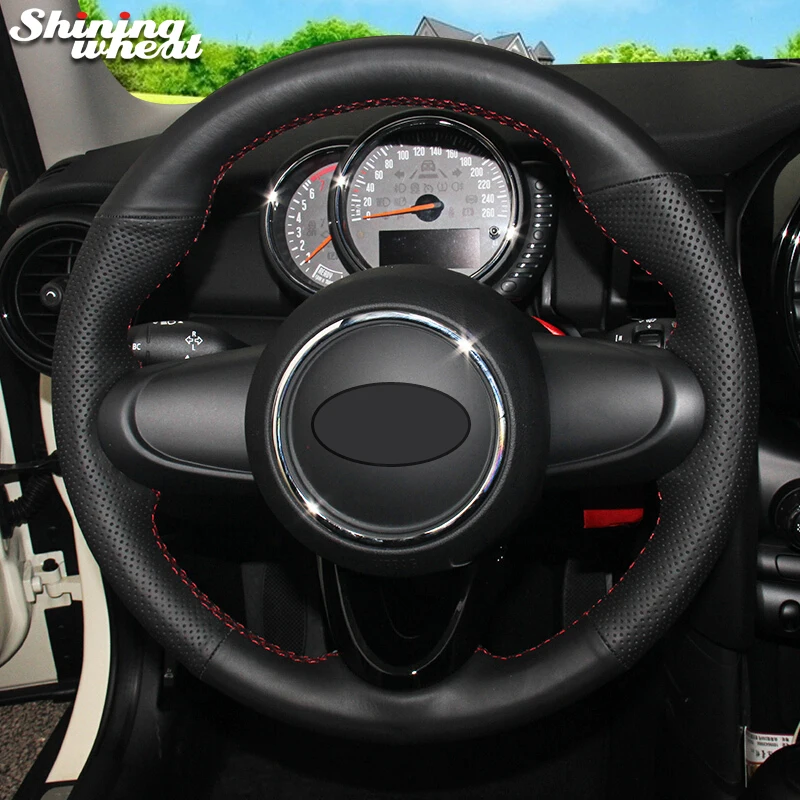 

Shining wheat Black Genuine Leather Car Steering Wheel Cover for Mini Coupe 2016