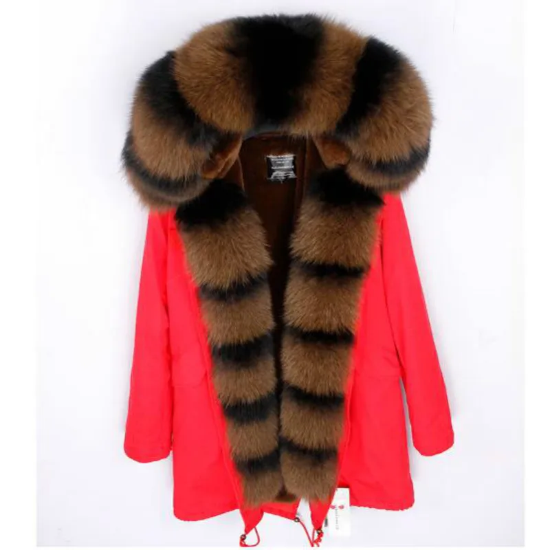 

2022 new natural large fox fur collar outwear thick warm faux fur Liner long winter jacket
