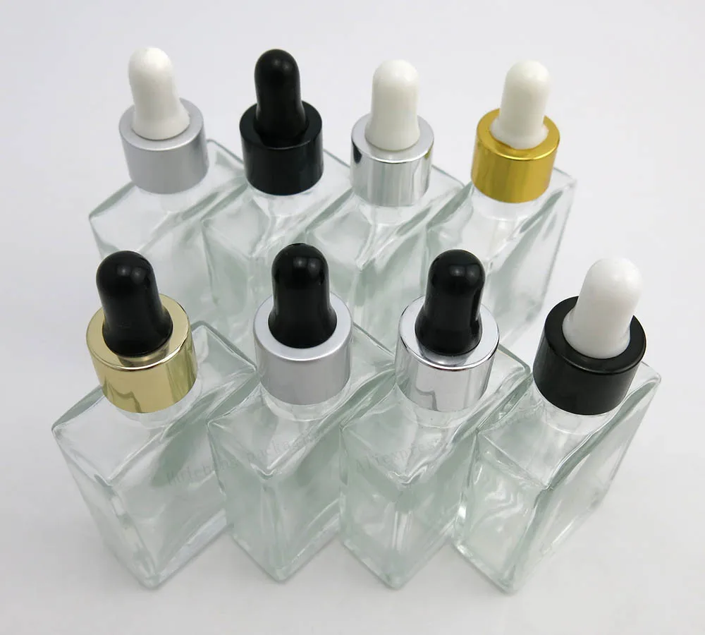 30ml Clear Square Glass Bottles Eye Dropper Aromatherapy Perfume  1oz Clear Glass Dropper Vials for E liquied