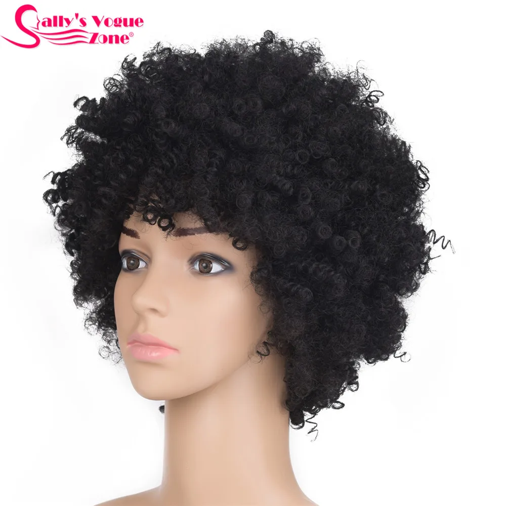 

Sallyhair High Temperature Synthetic Short Afro Kinky Curly Black Color Wig