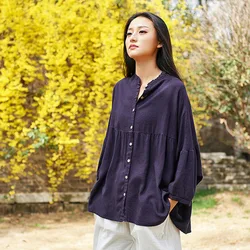 2019 primavera e verão blusa feminina novo estilo nacional de linho areia lavar nove manga camisa outwear casaco oversize cardigan