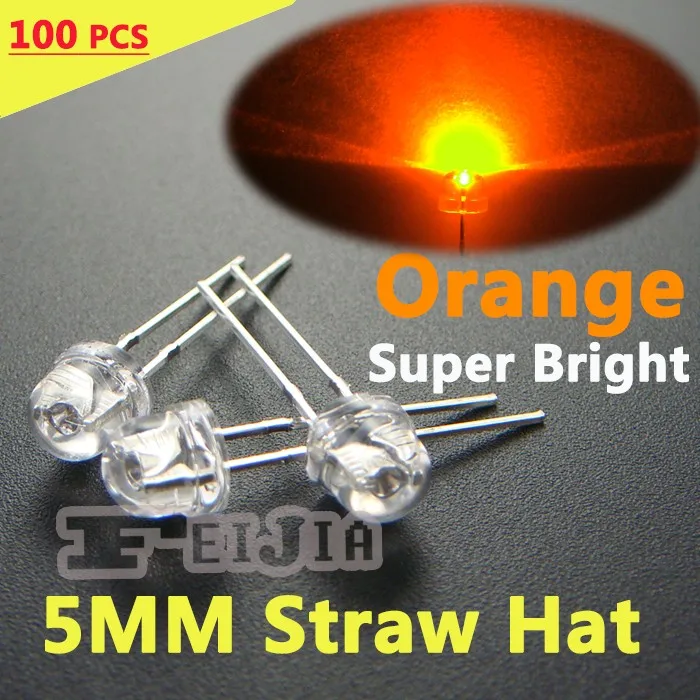 1000 pcs 5mm Orange/Amber Straw Hat  LED Water Clear Lndicator lights Super bright Wide Angle 6000MCD LED Diode ORANGE