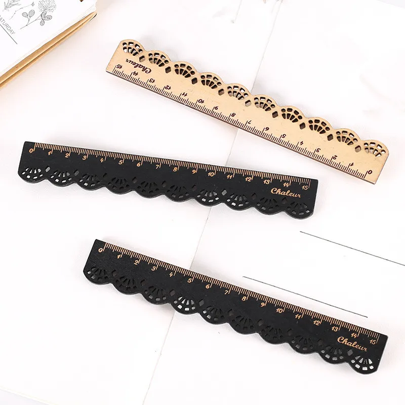 2Pcs/Set Fresh And Kawaii Sweet Retro Lace Carved Wooden Rulers 15cm Straight Ruler Student Drawing Tools School Office Supplies