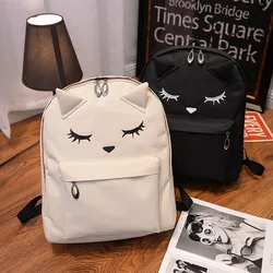 Cute Cartoon Embroidery Cat Printing Backpack Canvas Backpacks For Teenage Girls College Style Casual Backpack Mochilas