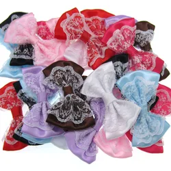 24pcs Mixing Lace Satin Ribbon Bowknot For Baby Headband Hair Clips Sewing Bow Craft Apparel Accessories 3.5 X 5.5cm