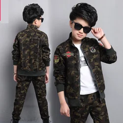 Mannelijke kinderkleding herfst set camouflage katoen 100% 2024 sportsets kind lente jongen lange mouwen + broek 2 stuks