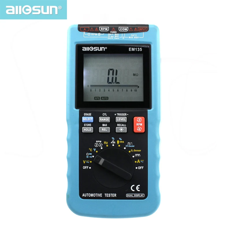 Digital Automotive Multimeter 20A ACA/DCA LCD Autorange Automotive Tester O2-sensor Temp.RPM Dwell Angle ALL SUN EM135 Modern