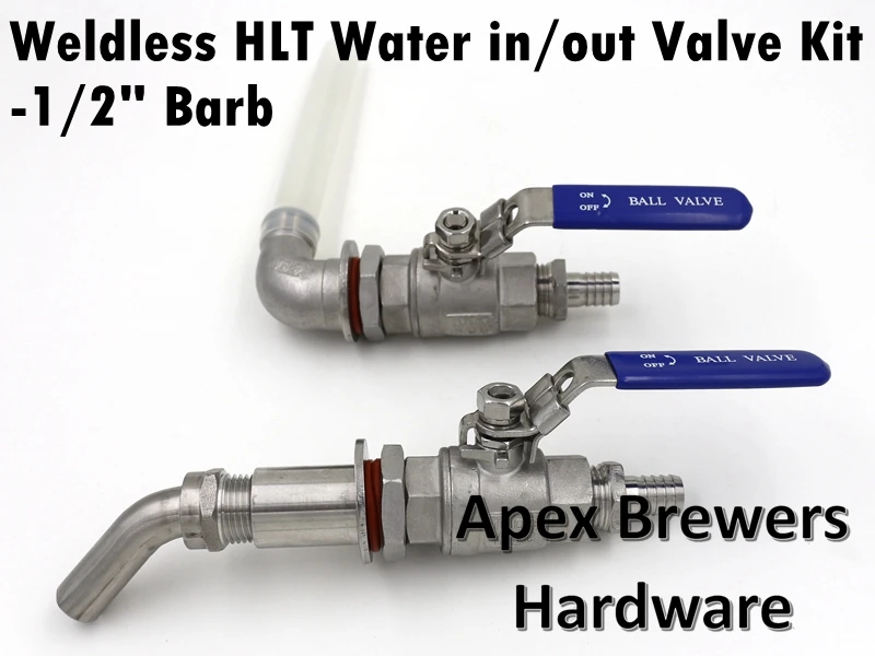 

Weldless HLT Water In/Out Valve kit, 1/2" Tubing, 1/2" Hose Barb, Hot Liquor Tank parts, Brewer Hardware