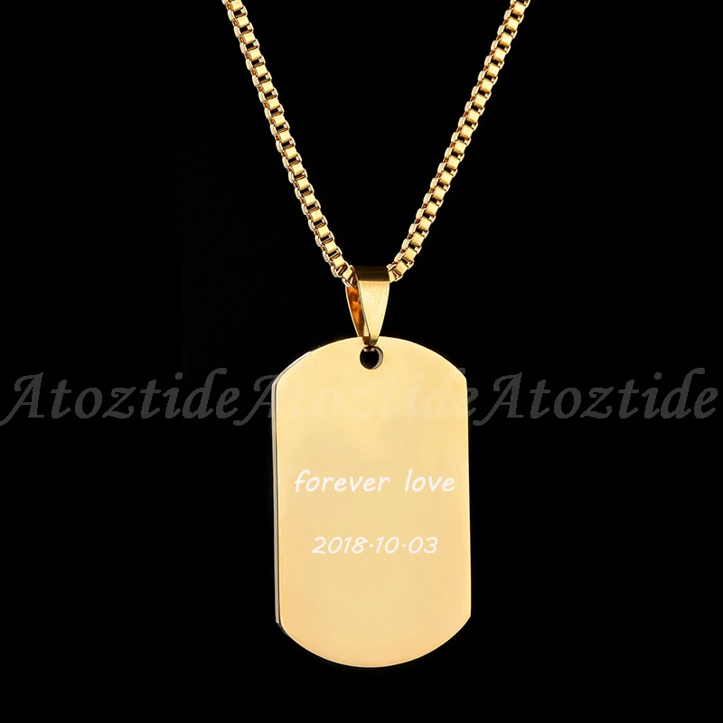 Atoztide Customized Stainless Steel Army Dog Tags Pendant Necklace Personalized Name Photo Square Necklace Christmas Gift