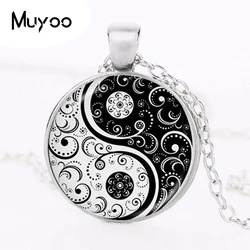 hot sale yin yang necklace tai ji shape black and white glass dome photo pendent chinese Taoism sign ancient Eight Diagrams HZ1