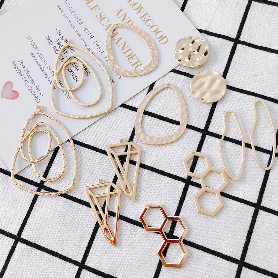 Asian gold series DIY material earrings jewelry accessories pendant alloy irregular abstract geometric shape 6 pieces