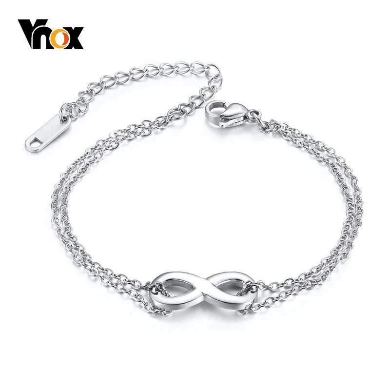 Vnox Temperament Infinity Charm Bracelets for Women Stainless Steel Link Chain Simple Elegant Female Party Jewelry Adjustable