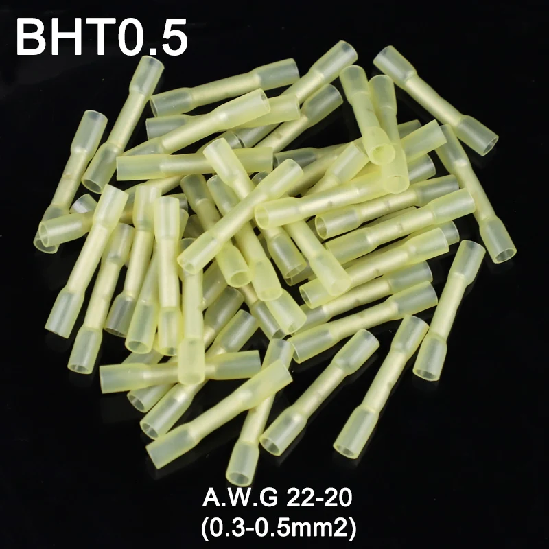 

500PCS BHT0.5 Heat Shrinkable Butt Waterproof Connector 20-22AWG 0.3-0.5mm2 Splice Butt Heat Shrink Tube Joint Crimp Terminal