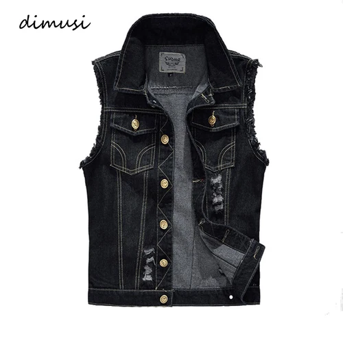 DIMUSI nueva primavera otoño diseño Vintage chaleco vaquero para hombre chaquetas sin mangas negras para hombre pantalones vaqueros con agujeros chaleco de marca 6XL, YA566
