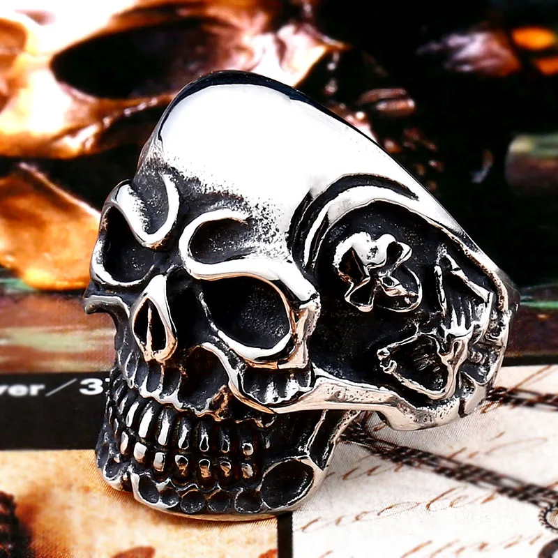 Beier new store 316L Stainless Steel ring top quality Big Tripple Skull Ring Punk Biker jewelry LLBR8-068R