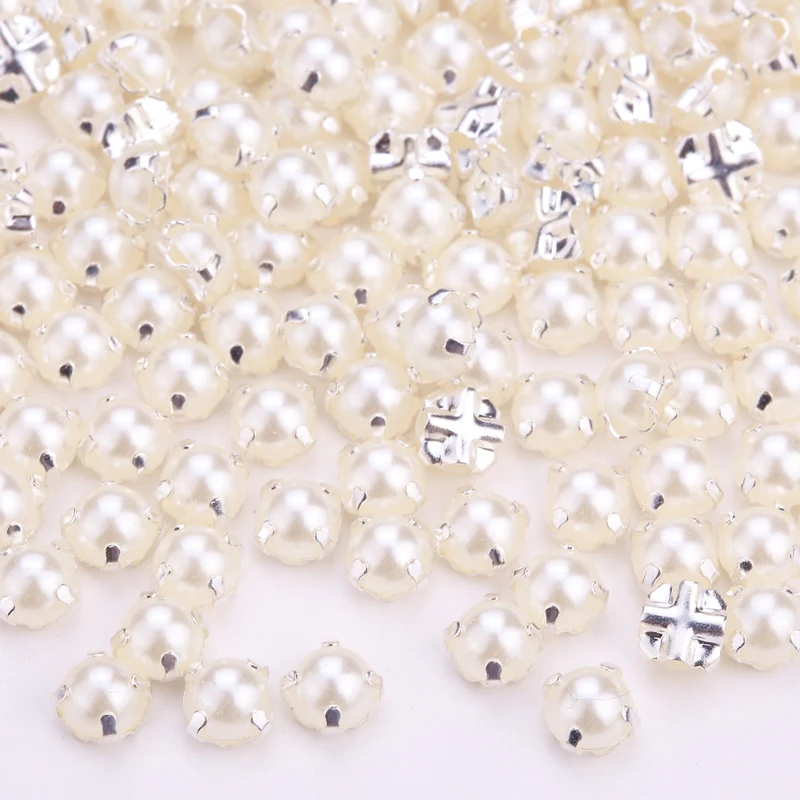 4/5/6/7/8/10mm Ivory Sew On Half Round Pearl with Silver/Gold Claw Pearl Beads For Wedding Dress Decoration