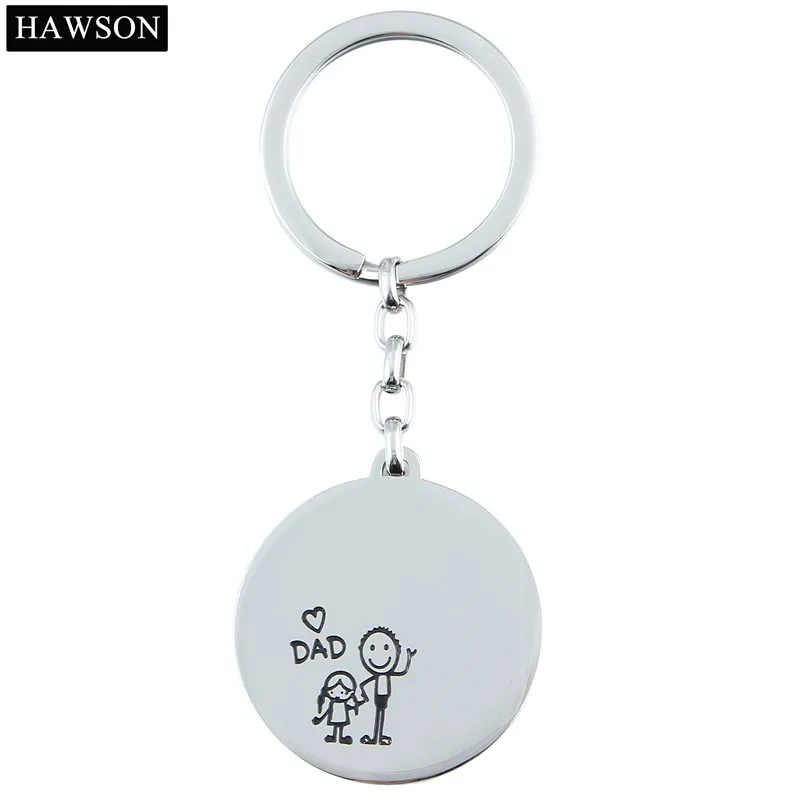 

HAWSON Brand Trendy Unisex Round Stainless Steel Compatible Key Ring Silver Plated Fashion Key Chain Father's Day Gifts for Dad